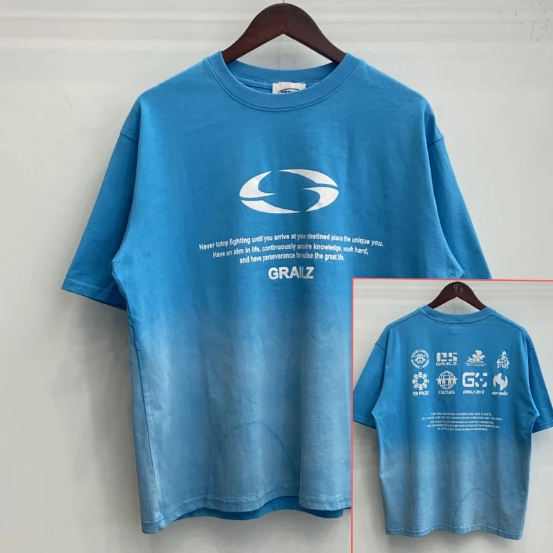 GRALZ Blue Ombré Dyed Graphic-Print T - Shirt