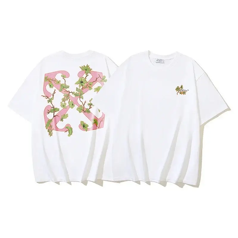 OFF-WHITE Pink Arrow & Plant Print T-Shirt