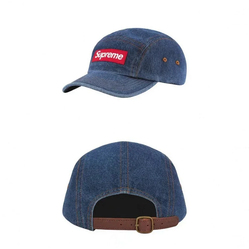 Supreme Blue Denim Cap with Red Logo