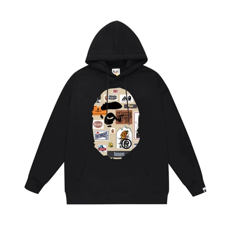 Bape Black Hoodie with Ape - Head Sticker - Style Pattern