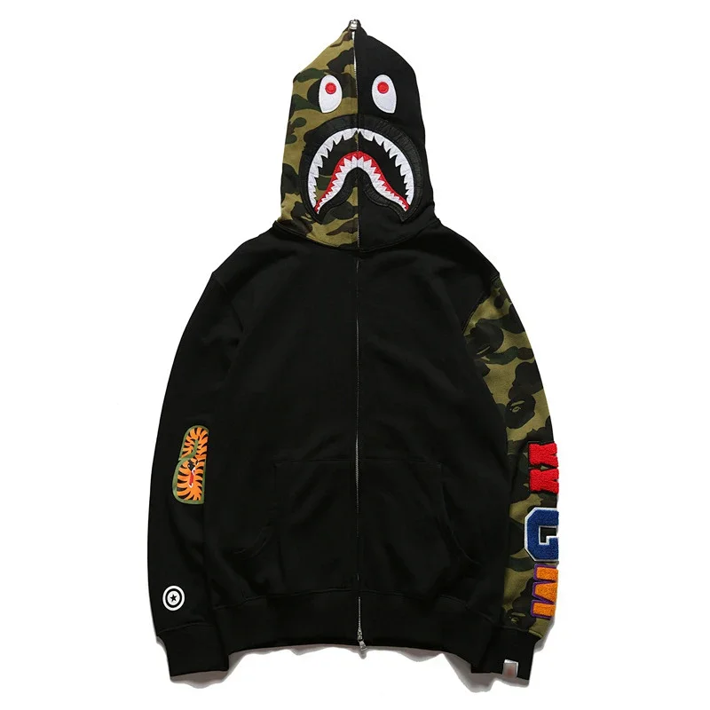 BAPE Black Camouflage Shark Hood Zip - Up Hoodie