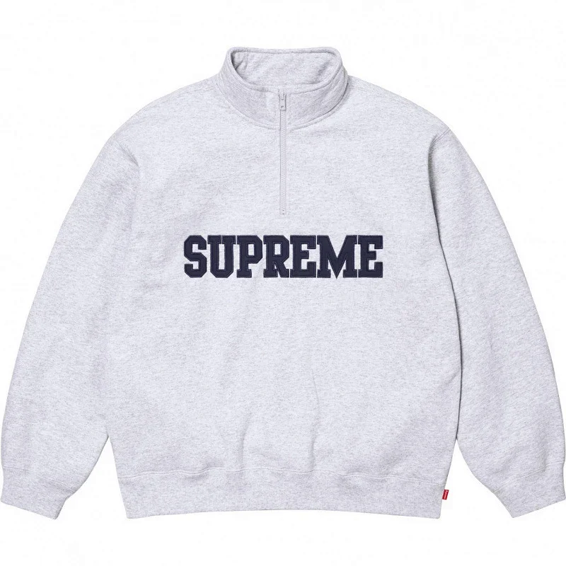 Supreme Heather Gray Half - Zip Sweatshirt with Embroidered Logo