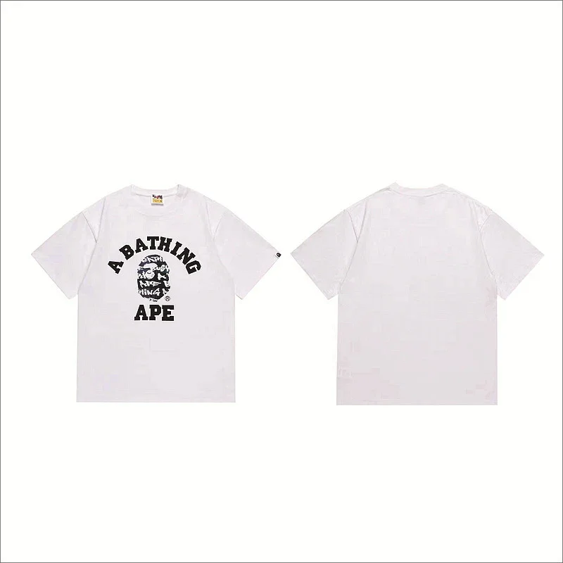 A BATHING APE White Short - Sleeve T - Shirt with Front A BATHING APE Logo and Ape Head Graphic