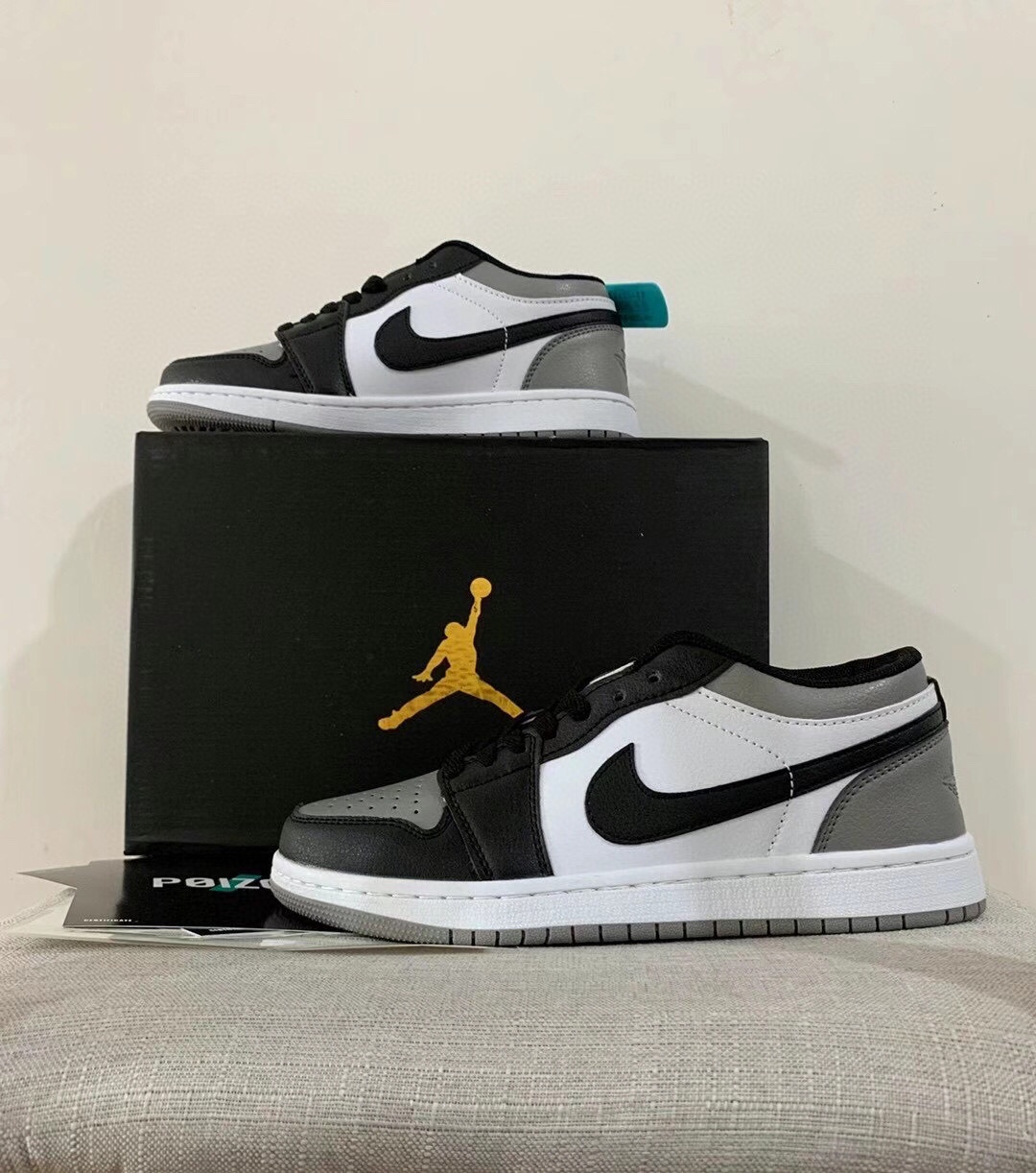 Jordan 1 Low Black White Gray Teal Shoes