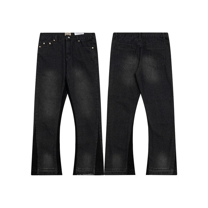 FashionBrand Black Side - Paneled Flared Washed Denim Jeans