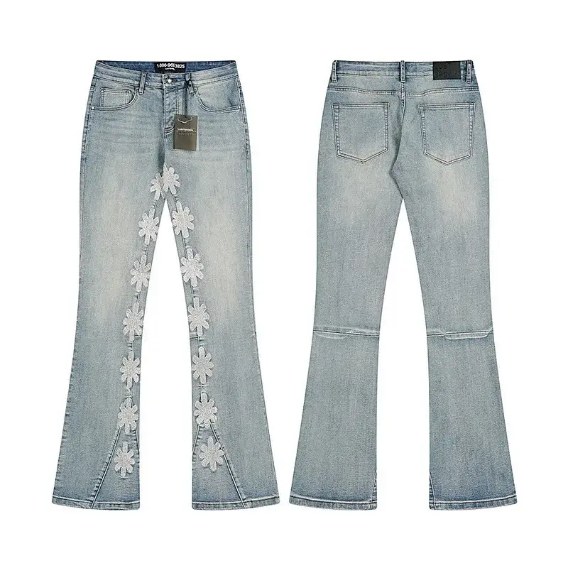 Travis Scott Floral Embroidered Light Blue Flares