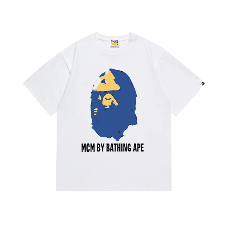 Bathing Ape White T - Shirt with Blue Ape Head & "MCM BY BATHING APE"