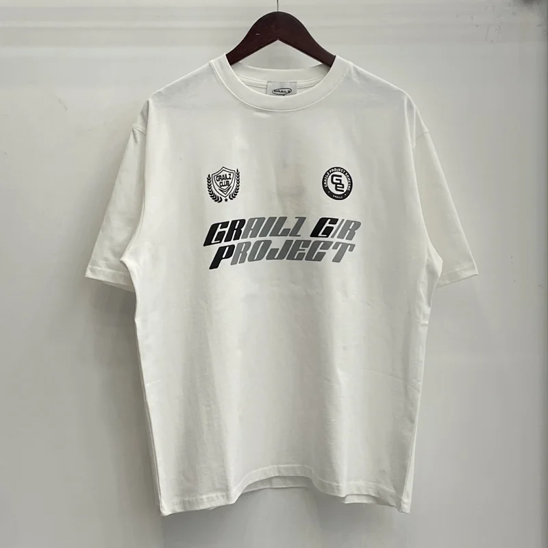 GRAILZ White Graphic Print T - Shirt with G/R PROJECT & Badge Logos