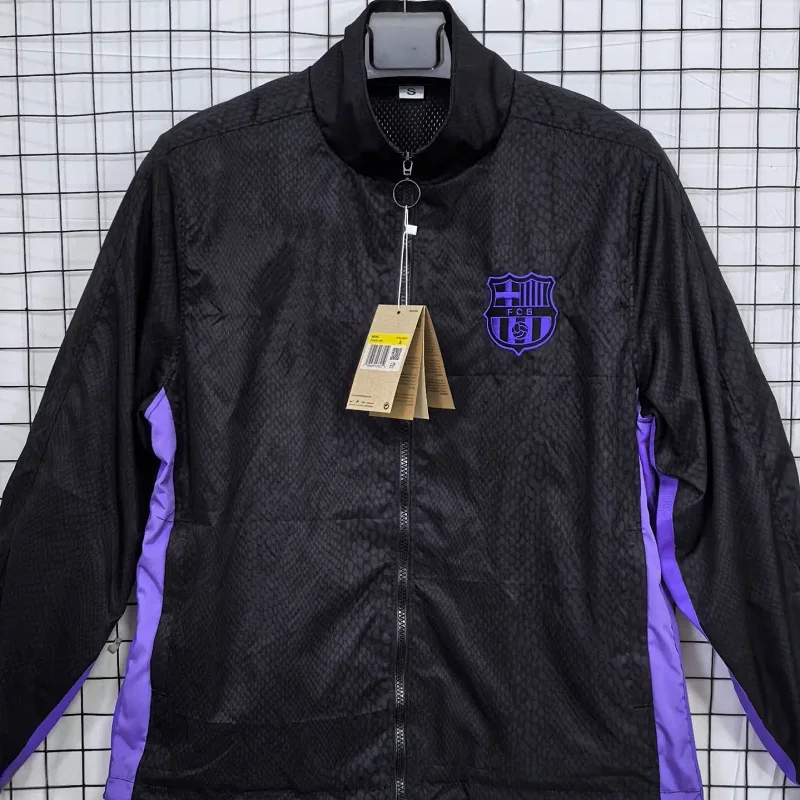 Corteiz Black Jacket with Purple Stripes, Snake - Skin Pattern, Zipper & FCB Logo