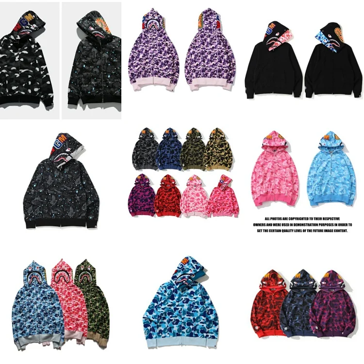 BAPE Shark Head Hoodies in Camouflage/Starry Patterns & Multiple Colors (Black, Purple, Pink, Blue, Red, Green, etc.)