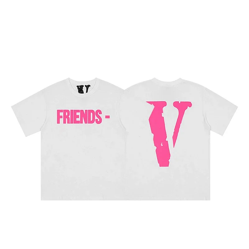 VLONE White T - Shirt with Pink "FRIENDS - " Front & Big "V" Back Print