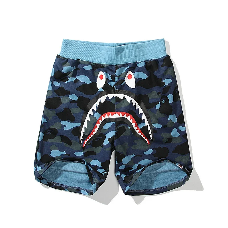 BAPE Blue Camo Shark Mouth Graphic Shorts