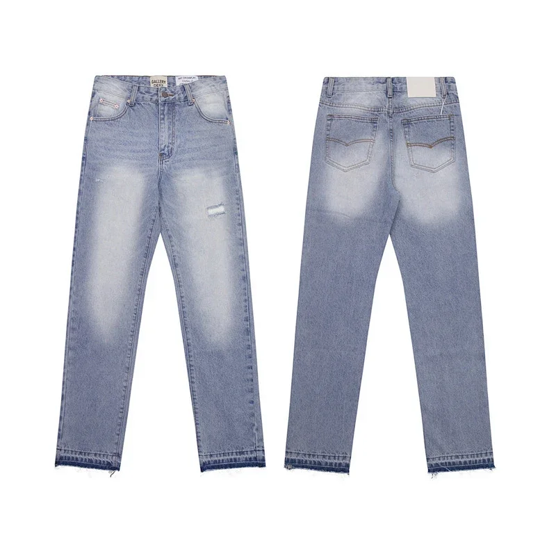 PAULEN Light Blue Distressed Washed Straight - Leg Jeans with Frayed Hem