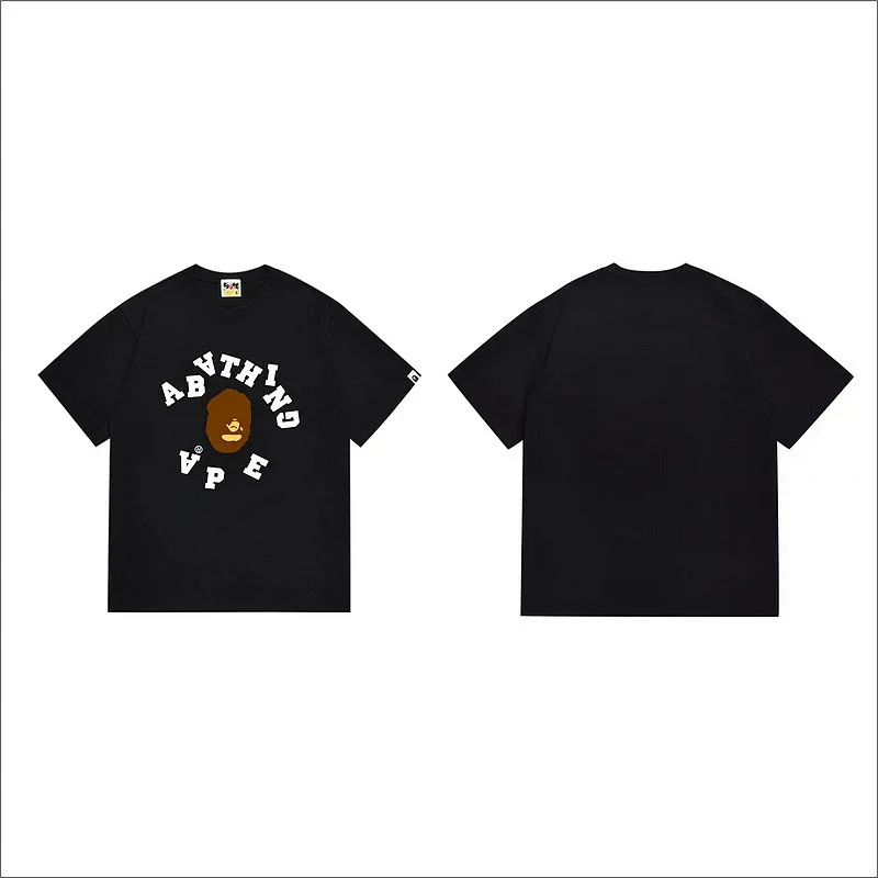 A BATHING APE Black Short - Sleeve T - Shirt with Ape Head & Brand Letter Print