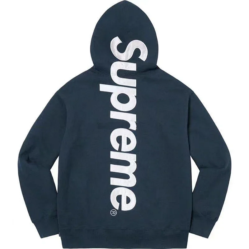 Supreme Navy Vertical Logo Hooded Sweatshirt