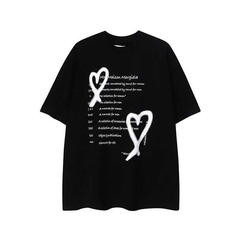 Maison Margiela Black Oversized T - Shirt with Heart Graffiti & Text Print