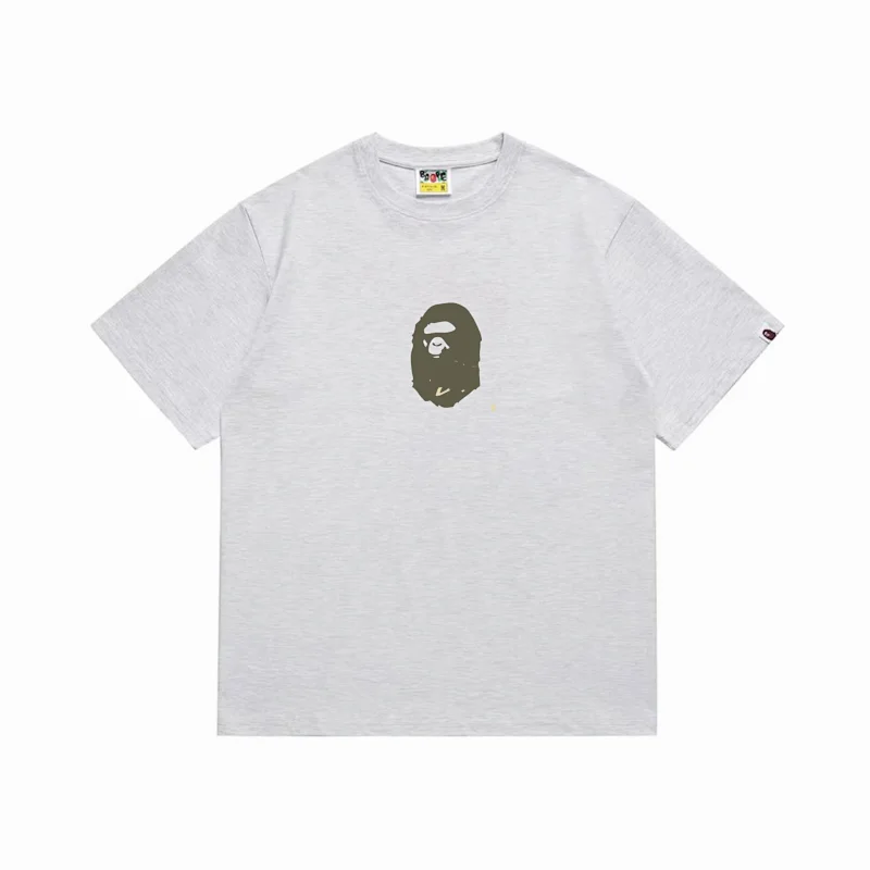 BAPE Light Gray Short - Sleeve Crew - Neck T - Shirt with Ape Head Print