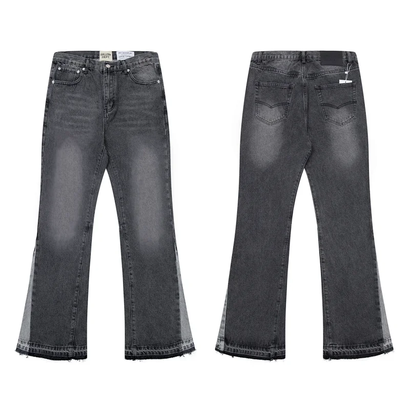 GALLERY DEPT Gray Flared Jeans with Contrast Side Panels & Distressed Details