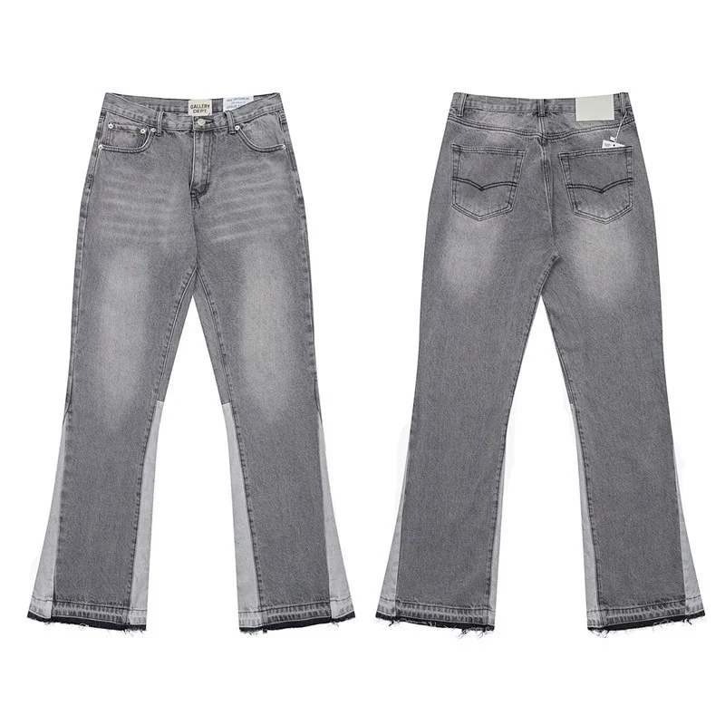 GALLERY DEPT Gray Paneled Flared Jeans with Frayed Hem