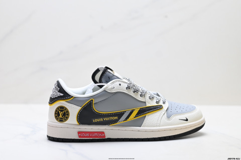 Nike Air Jordan1 x Travis Scott Reverse Hook DIY Custom Low-top Basketball Shoes