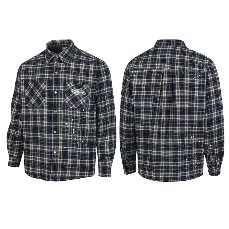 TRAPSTAR Navy & Beige Plaid Splatter Shirt