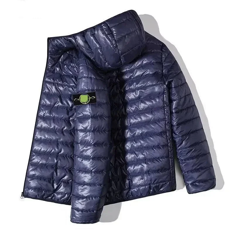 GreenCircle Navy Blue Hooded Lightweight Quilted Down Jacket