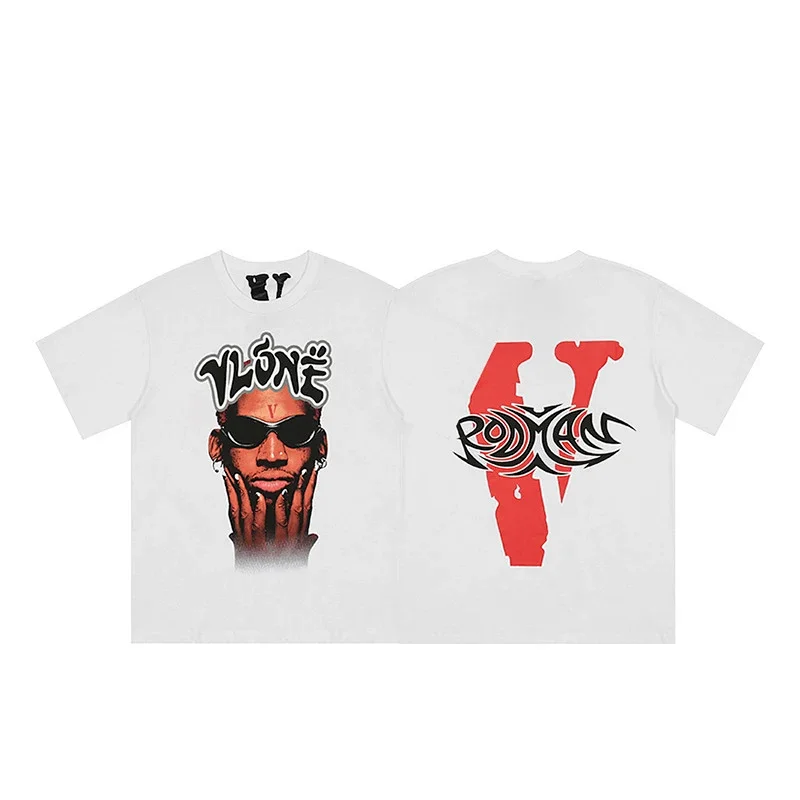 VLONE x Rodman Portrait & Red V Graphic White T - Shirt