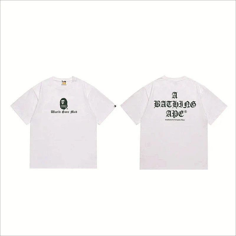 A BATHING APE White T - Shirt with Ape Head Logo & Front - Back Printed Text
