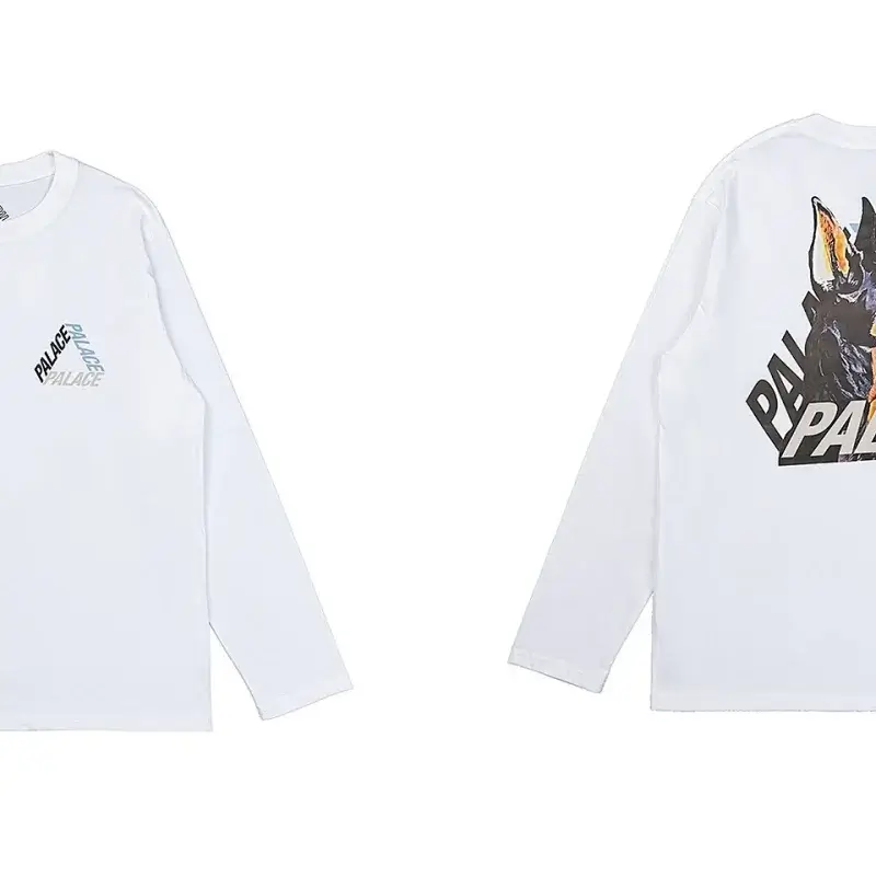 Palace White Long-Sleeve Tee with Front Text & Back Graphic