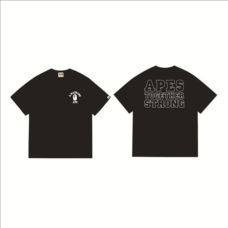 A BATHING APE Black Short - Sleeve T - Shirt with Front Logo & Back "APES TOGETHER STRONG" Text