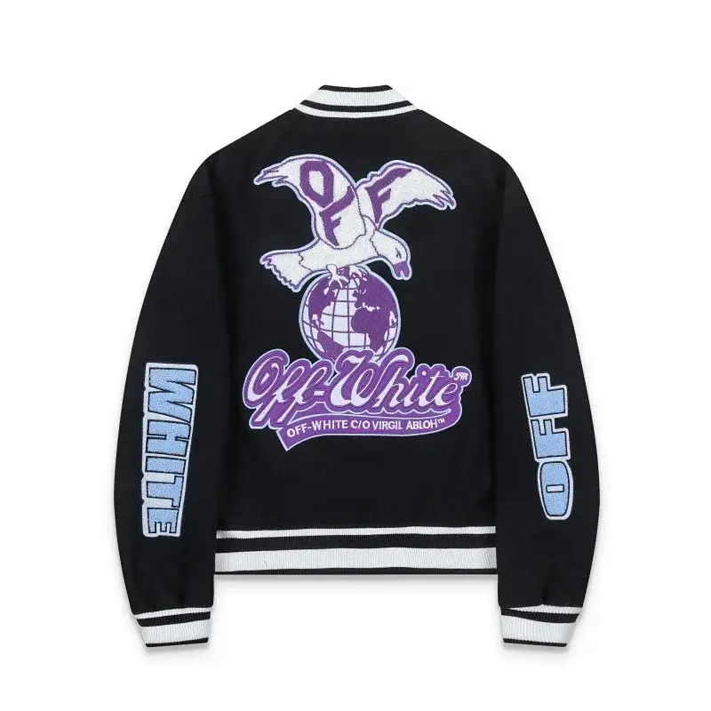 Off-White Black Varsity Jacket with Embroidery & Patches