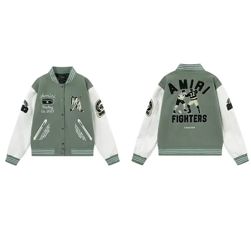 AMIRI Green & White Embroidered Hockey Baseball Jacket