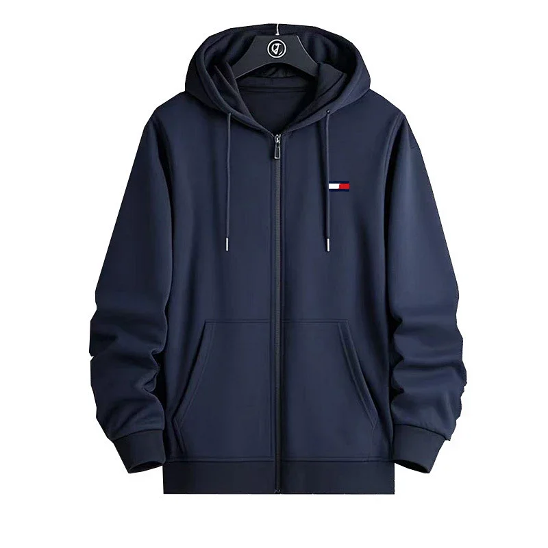 Tommy Navy Blue Hooded Full - Zip Sweatshirt with Pockets & Logo
