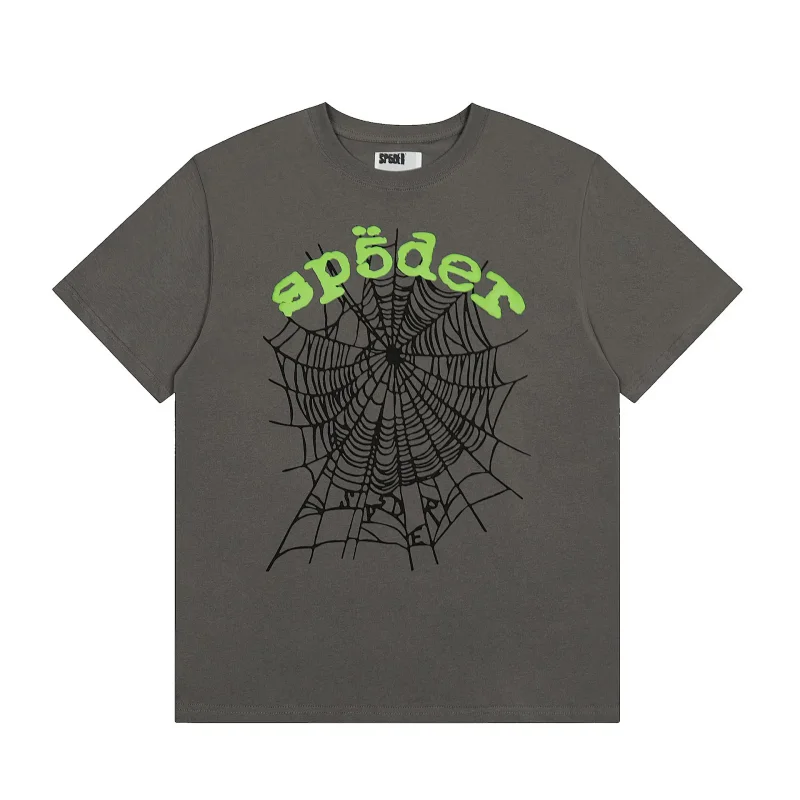 SP5DER Dark Gray T - Shirt with Spider Web & Green "spöder" Text