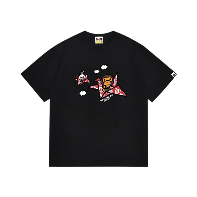 Black Bape T - Shirt with BABY MILO & Rabbit Origami Plane