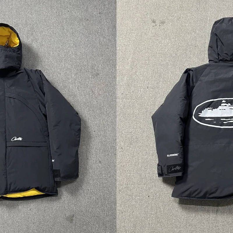 Corteiz Black Puffer Jacket (Yellow Lining)