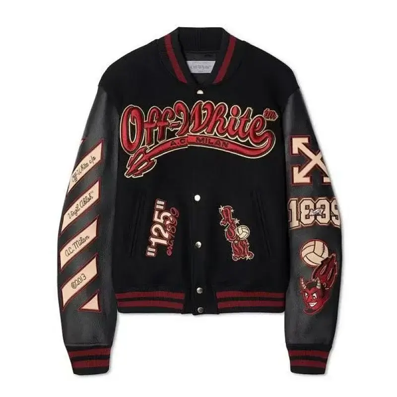 Off-White x AC Milan Embroidered Varsity Jacket