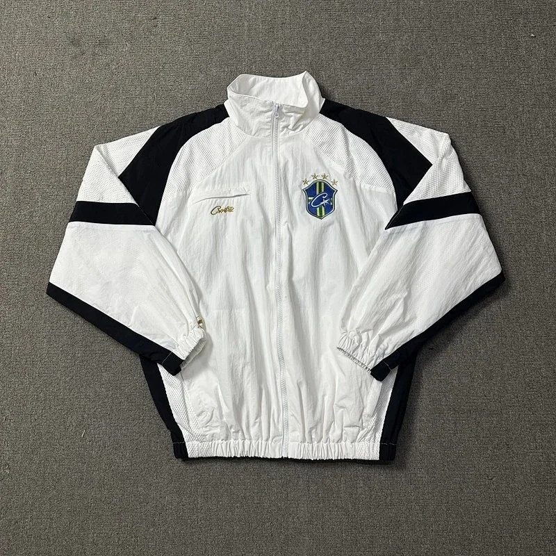 Cerve White & Black Spliced Zip - Up Sports Jacket with Brazilian - Style Badge