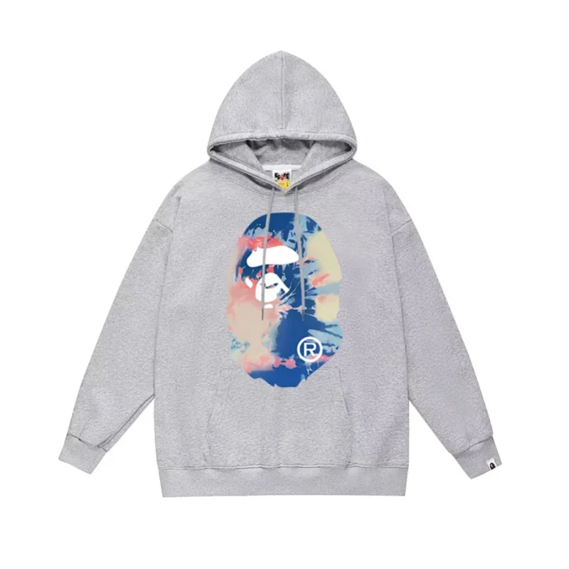BAPE Gray Hoodie with Camouflage Ape Head Graphic