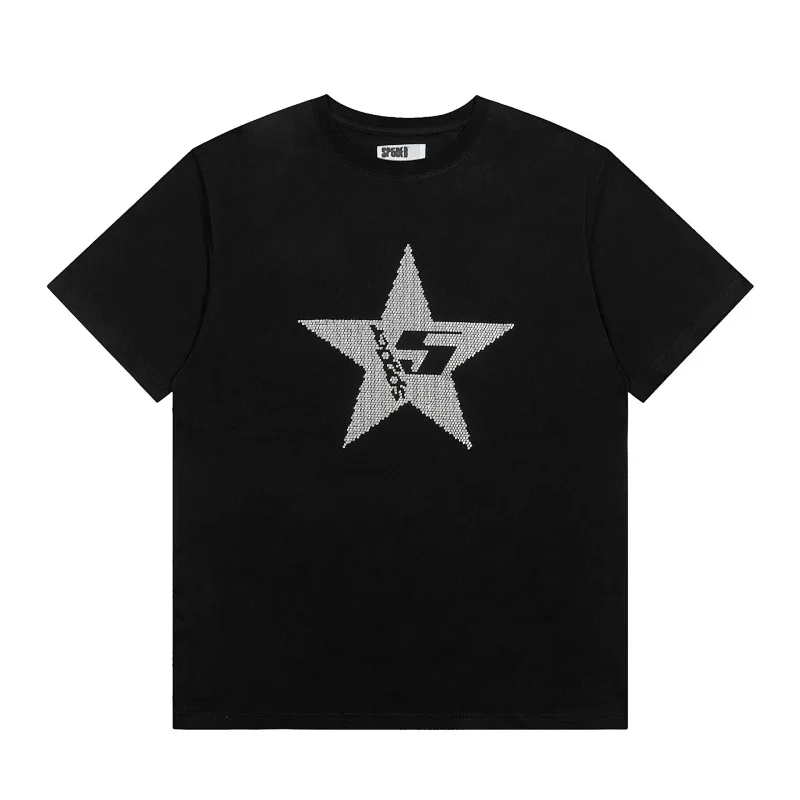 SP5DER Black Rhinestone Star Logo T - Shirt