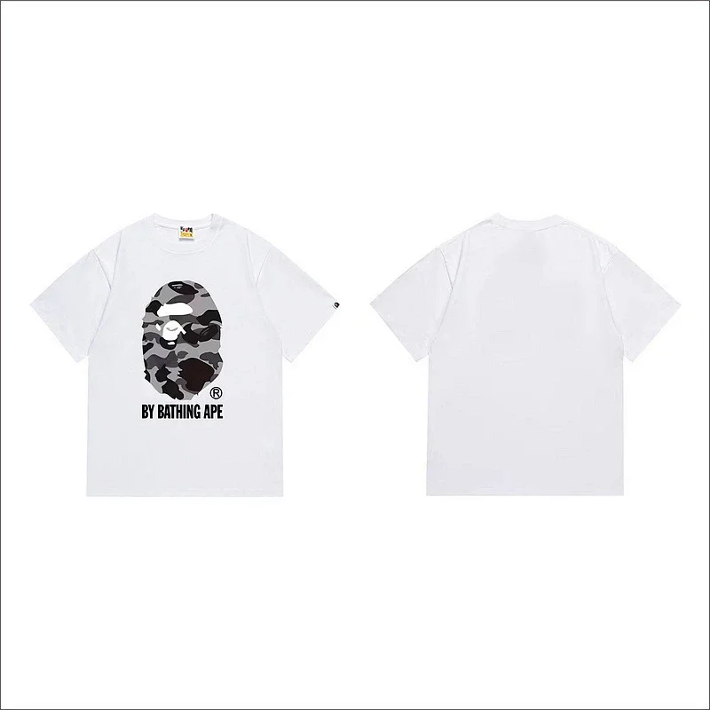 BATHING APE White Short - Sleeve T - Shirt with Camouflage Ape Head Graphic