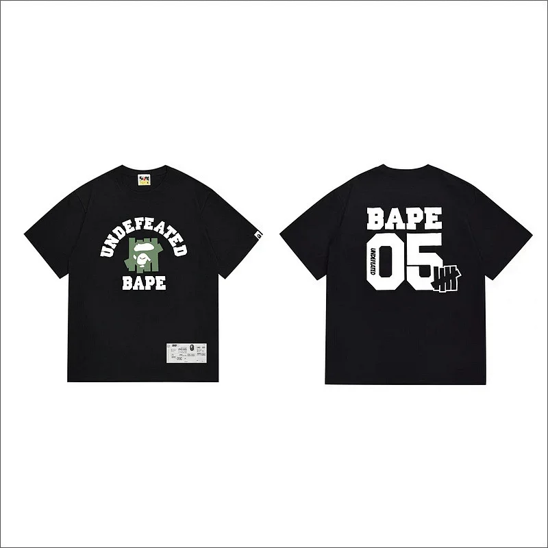 BAPE x UNDEFEATED Black T - Shirt with Front/Back Graphic Prints & Label Detail