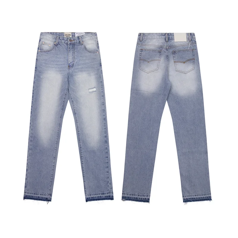 BALENCIAGA Light Blue Distressed Ripped Straight - Leg Jeans with Frayed Hem