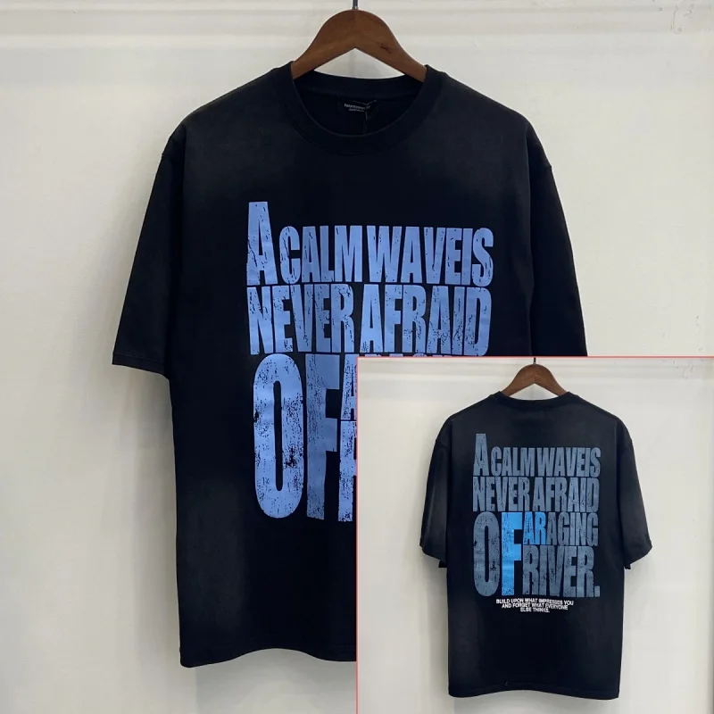 CalmWave Black Graphic T - Shirt with Front & Back "A Calm Wave Is Never Afraid Of A Raging River" Print