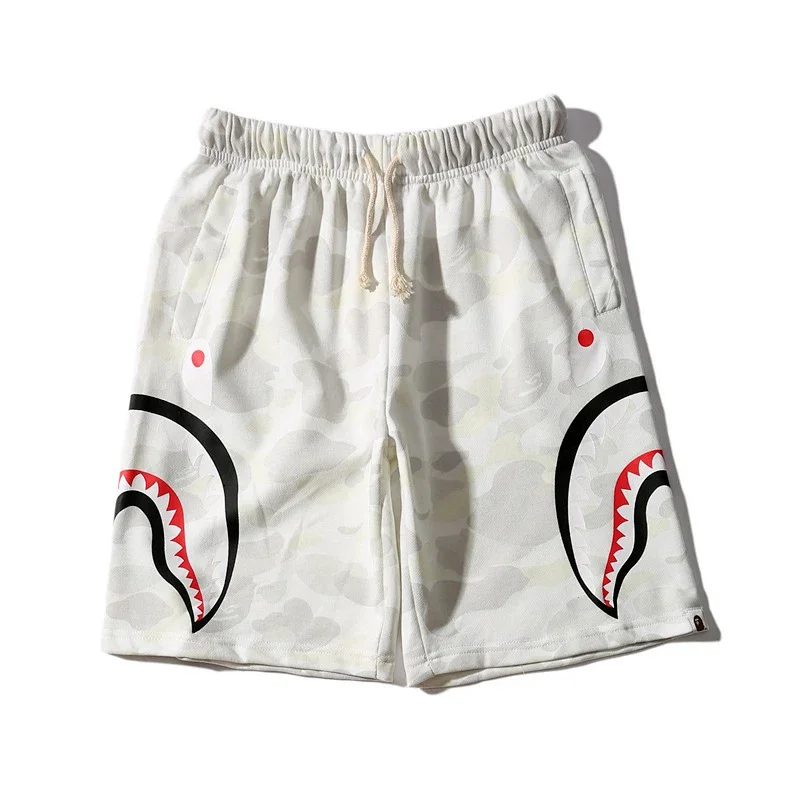 BAPE White Camouflage Shark Teeth Pattern Drawstring Shorts
