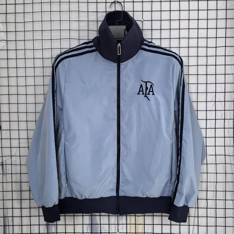 Corteiz Light Blue Zipper Jacket with Black Stripes and AFA Logo