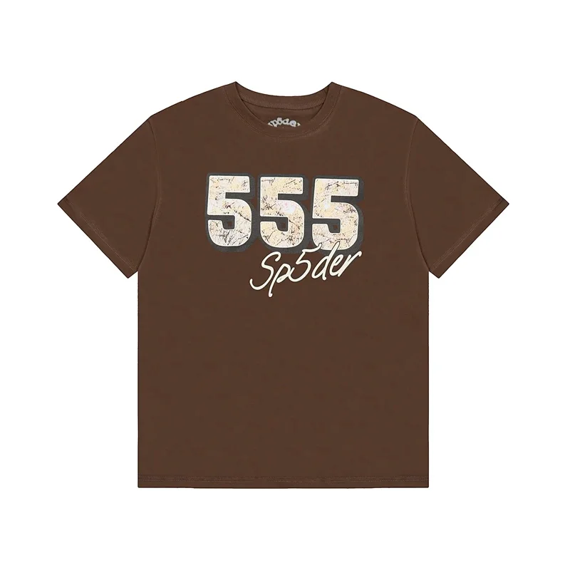 Sp5der Brown T - Shirt with "555" & "Sp5der" Print