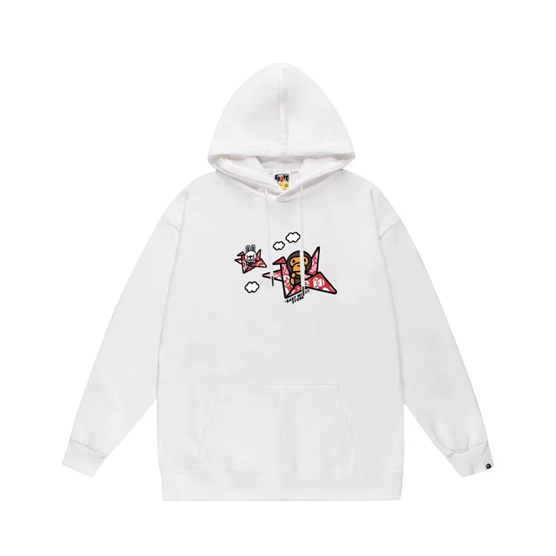 BAPE White Hoodie with Cartoon Paper Plane (Ape & Rabbit) Graphic