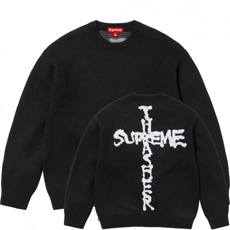 Supreme Black Sweater with Cross & "SUPREME THRASHER" Back Knit