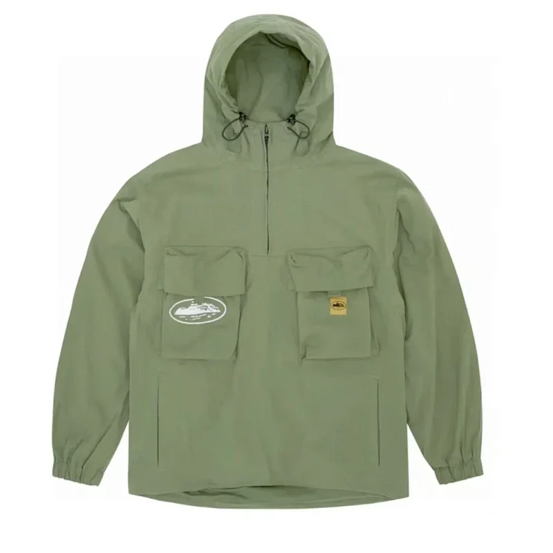 Corteiz Green Hooded Half-Zip Jacket